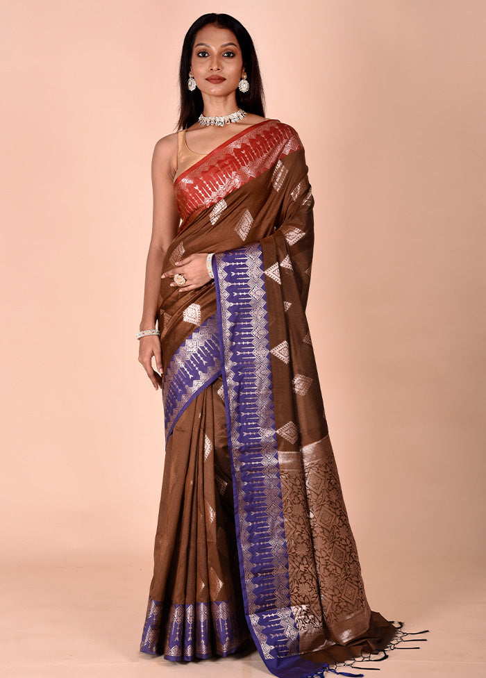 Brown Cotton Saree With Blouse Piece