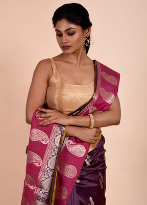 Purple Cotton Saree With Blouse Piece