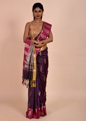 Purple Cotton Saree With Blouse Piece