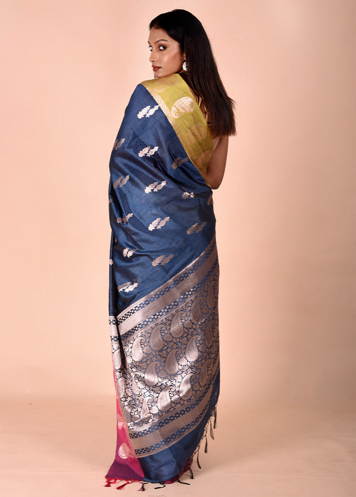 Blue Cotton Saree With Blouse Piece