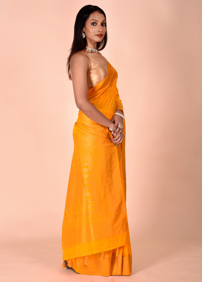 Yellow Georgette Saree With Blouse Piece