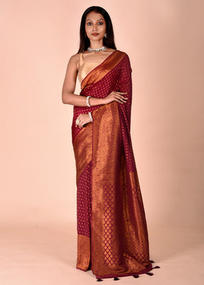 Maroon Georgette Saree With Blouse Piece