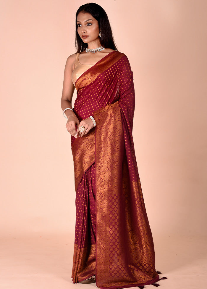 Maroon Georgette Saree With Blouse Piece