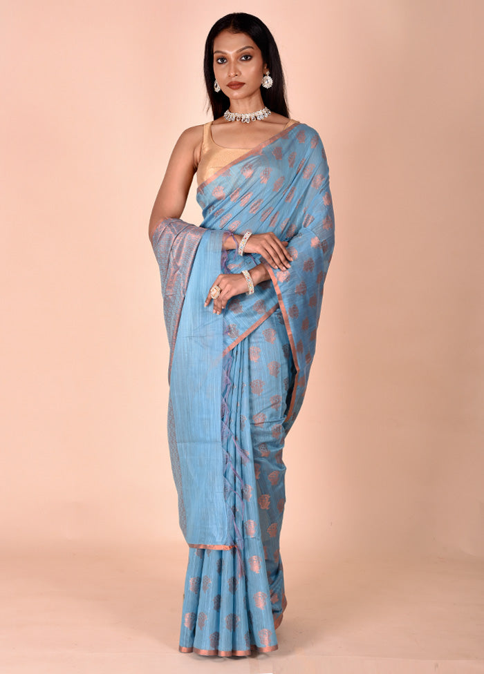 Blue Kora Silk Saree With Blouse Piece