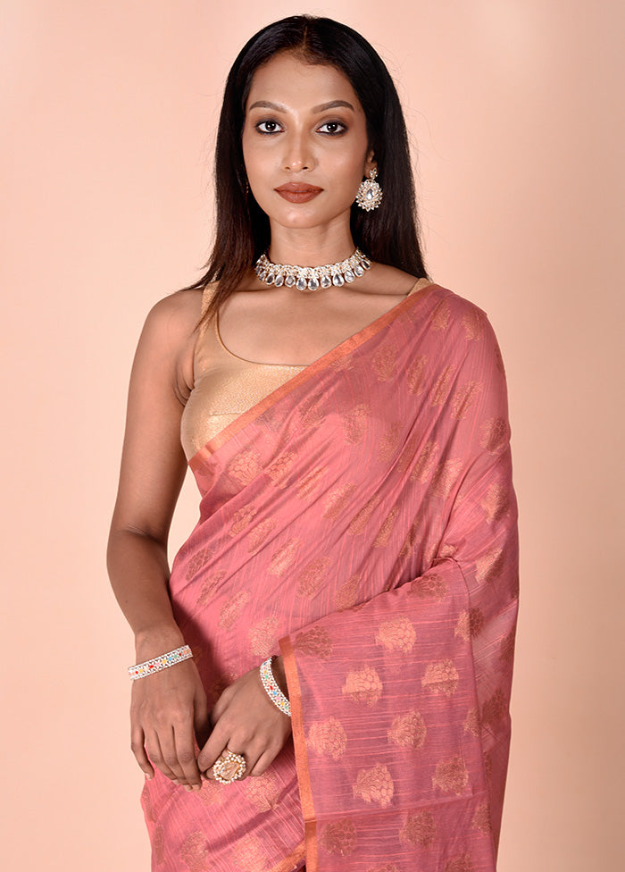 Pink Kora Silk Saree With Blouse Piece