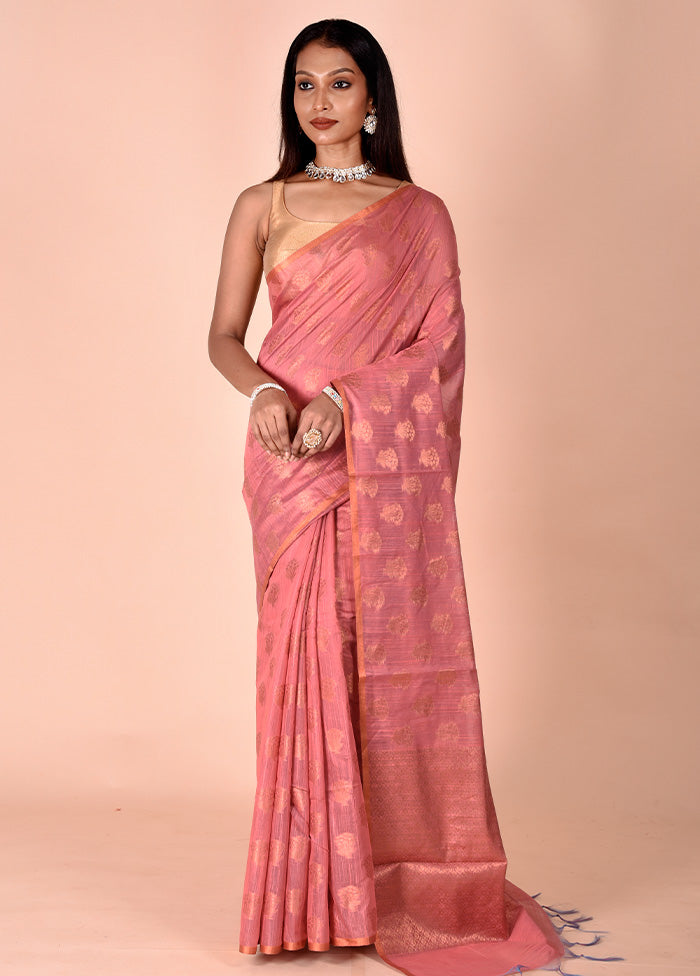 Pink Kora Silk Saree With Blouse Piece