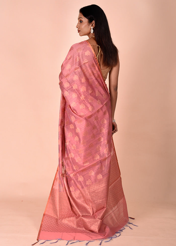 Pink Kora Silk Saree With Blouse Piece