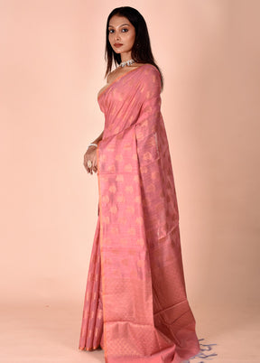 Pink Kora Silk Saree With Blouse Piece