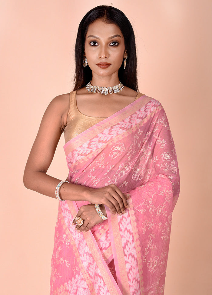 Pink Kota Cotton Saree With Blouse Piece