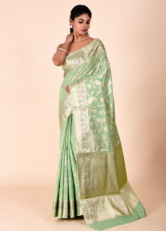 Green Kota Cotton Saree With Blouse Piece