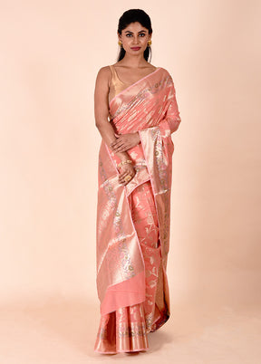 Peach Kota Cotton Saree With Blouse Piece