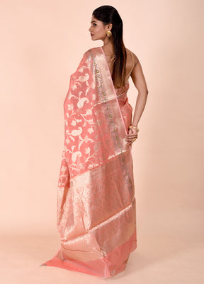 Peach Kota Cotton Saree With Blouse Piece