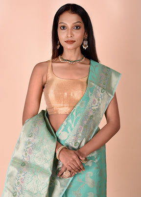 Green Kota Cotton Saree With Blouse Piece