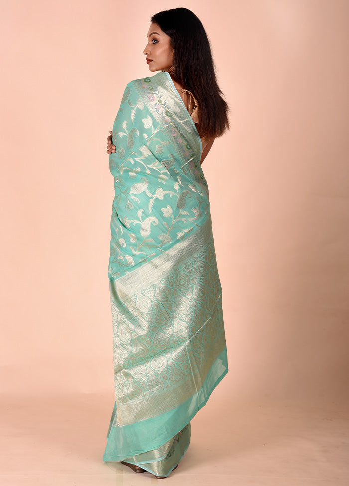 Green Kota Cotton Saree With Blouse Piece