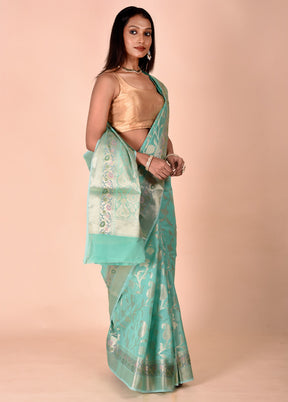 Green Kota Cotton Saree With Blouse Piece