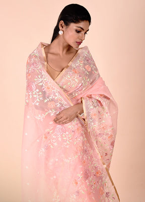 Baby Pink Organza Saree With Blouse Piece