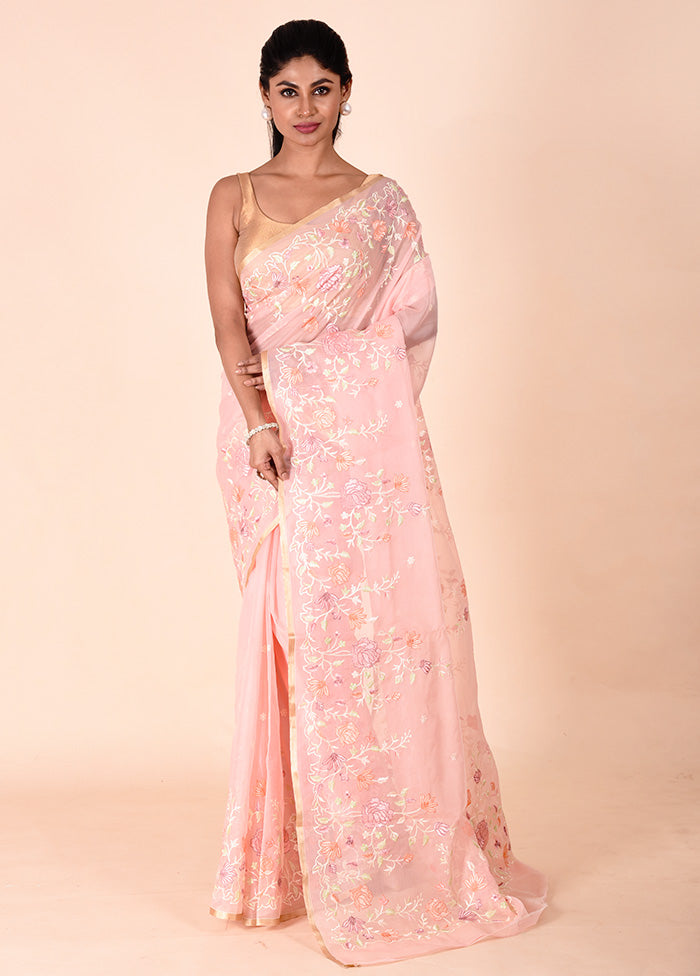 Baby Pink Organza Saree With Blouse Piece