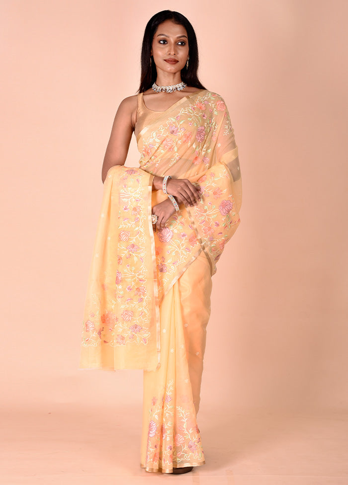 Yellow Organza Saree With Blouse Piece