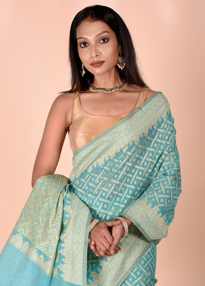 Sky blue Kora Silk Saree With Blouse Piece