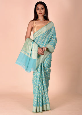 Sky blue Kora Silk Saree With Blouse Piece