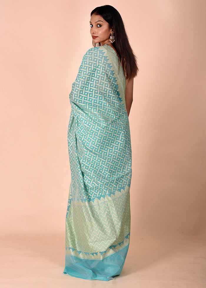 Sky blue Kora Silk Saree With Blouse Piece