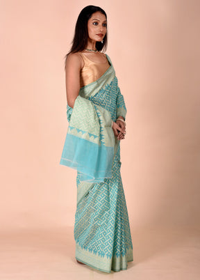 Sky blue Kora Silk Saree With Blouse Piece