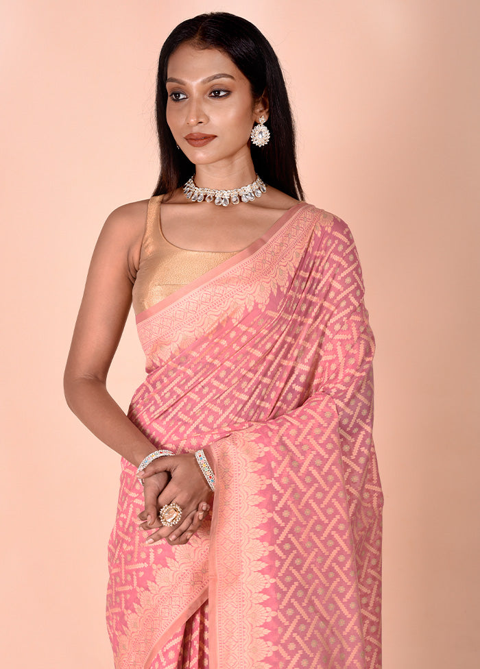 Pink Kora Silk Saree With Blouse Piece