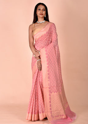 Pink Kora Silk Saree With Blouse Piece