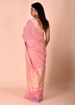 Pink Kora Silk Saree With Blouse Piece