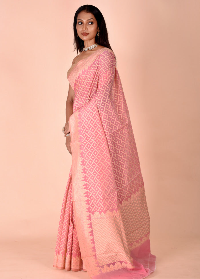 Pink Kora Silk Saree With Blouse Piece