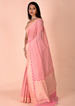 Pink Kora Silk Saree With Blouse Piece