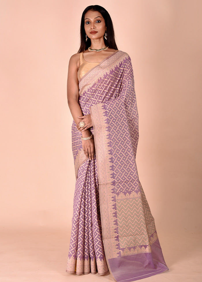 Purple Kora Silk Saree With Blouse Piece