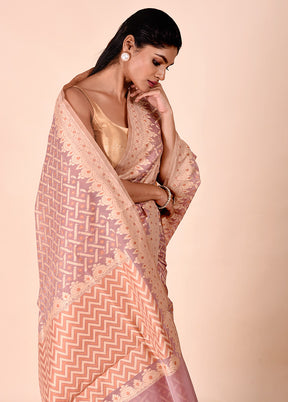 Peach Kora Silk Saree With Blouse Piece