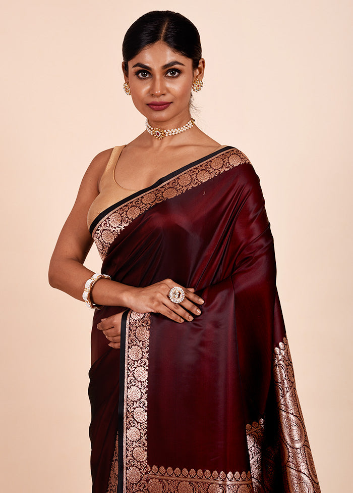 Maroon Banarasi Silk Saree With Blouse Piece