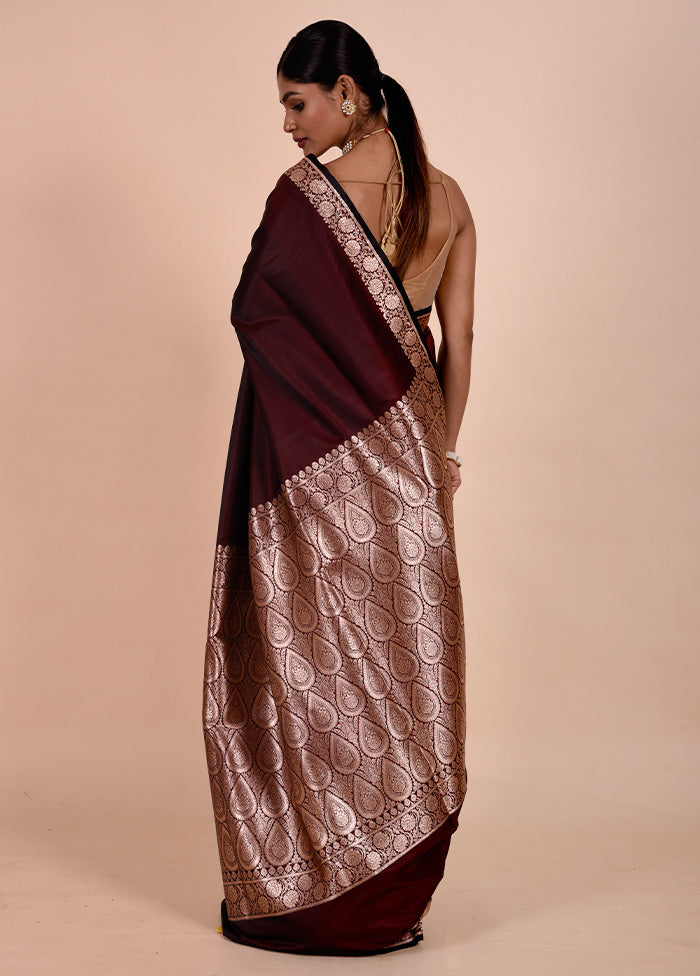 Maroon Banarasi Silk Saree With Blouse Piece