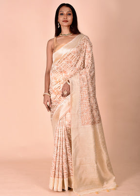 Cream Kora Silk Saree With Blouse Piece