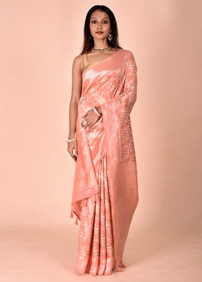 Peach Kora Silk Saree With Blouse Piece