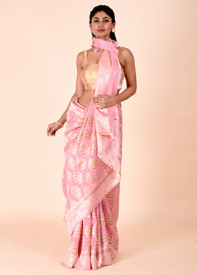 Pink Kora Silk Saree With Blouse Piece