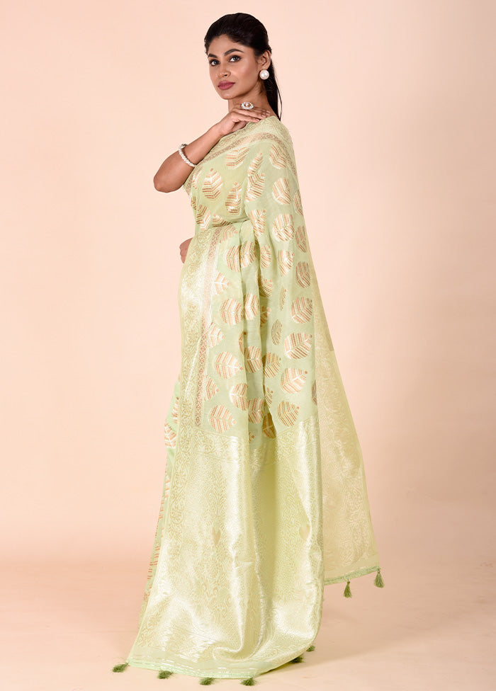 Green Kora Silk Saree With Blouse Piece