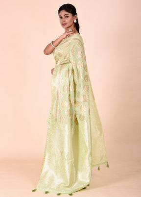 Green Kora Silk Saree With Blouse Piece