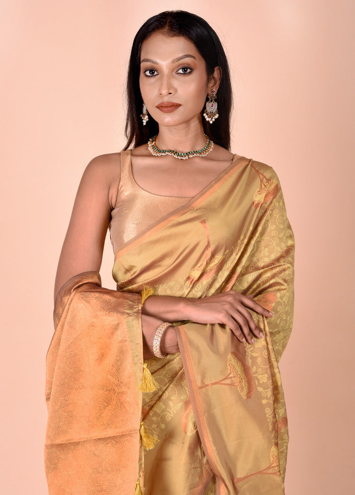 Yellow Kora Silk Saree With Blouse Piece