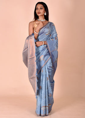 Blue Kora Silk Saree With Blouse Piece