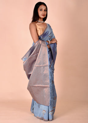 Blue Kora Silk Saree With Blouse Piece