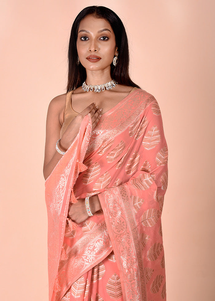 Pink Kora Silk Saree With Blouse Piece