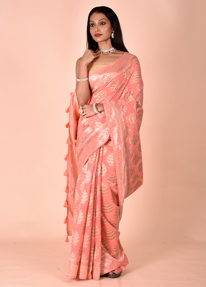 Pink Kora Silk Saree With Blouse Piece