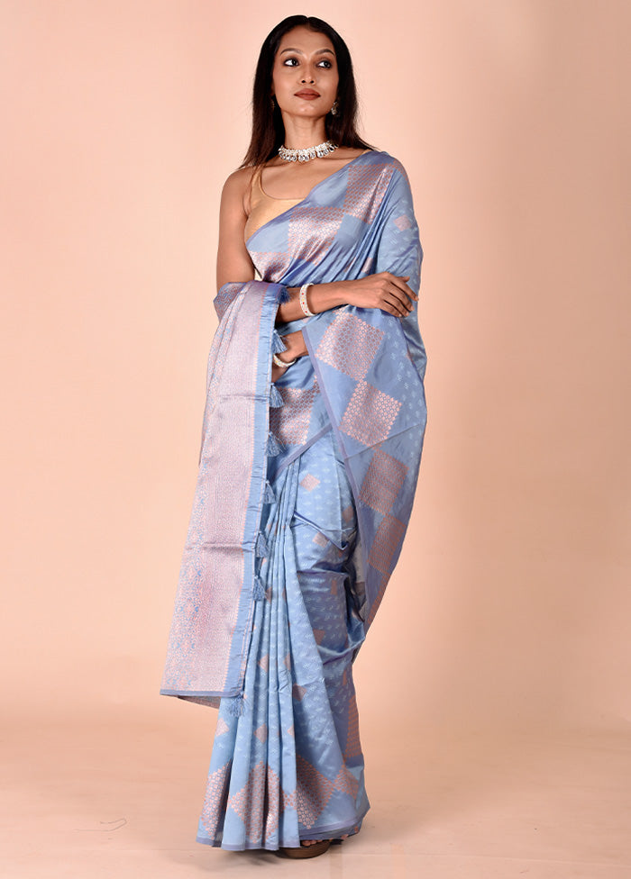 Blue Kora Silk Saree With Blouse Piece