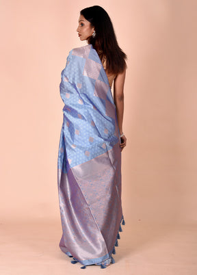 Blue Kora Silk Saree With Blouse Piece