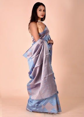 Blue Kora Silk Saree With Blouse Piece