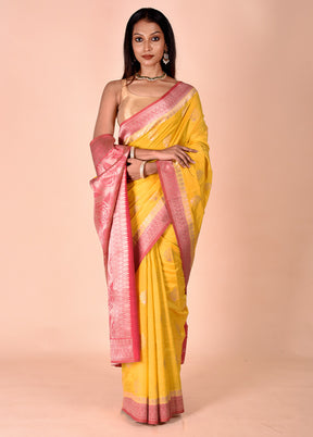 Yellow Dupion Silk Saree With Blouse Piece