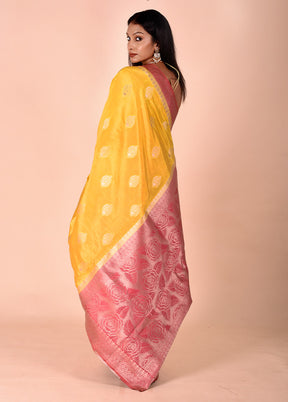 Yellow Dupion Silk Saree With Blouse Piece